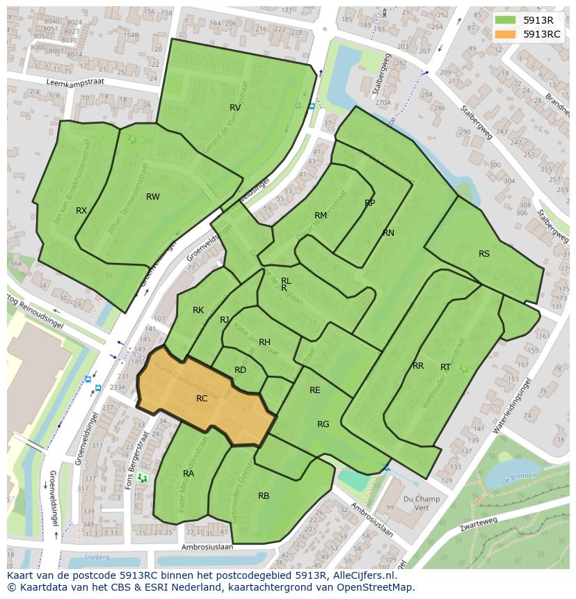 Afbeelding van het postcodegebied 5913 RC op de kaart.