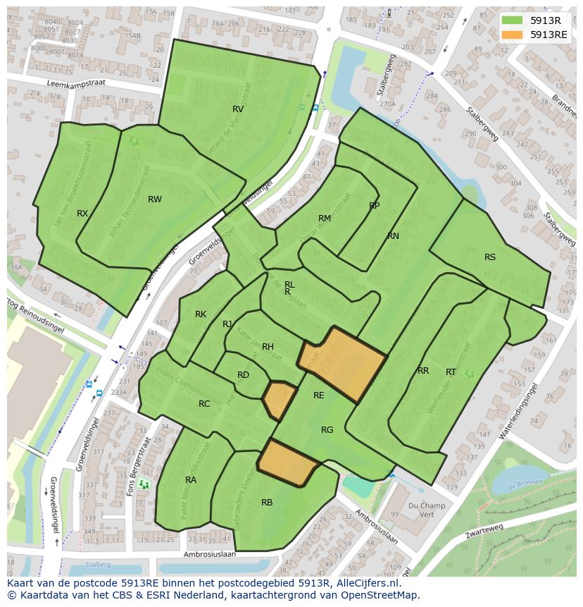 Afbeelding van het postcodegebied 5913 RE op de kaart.