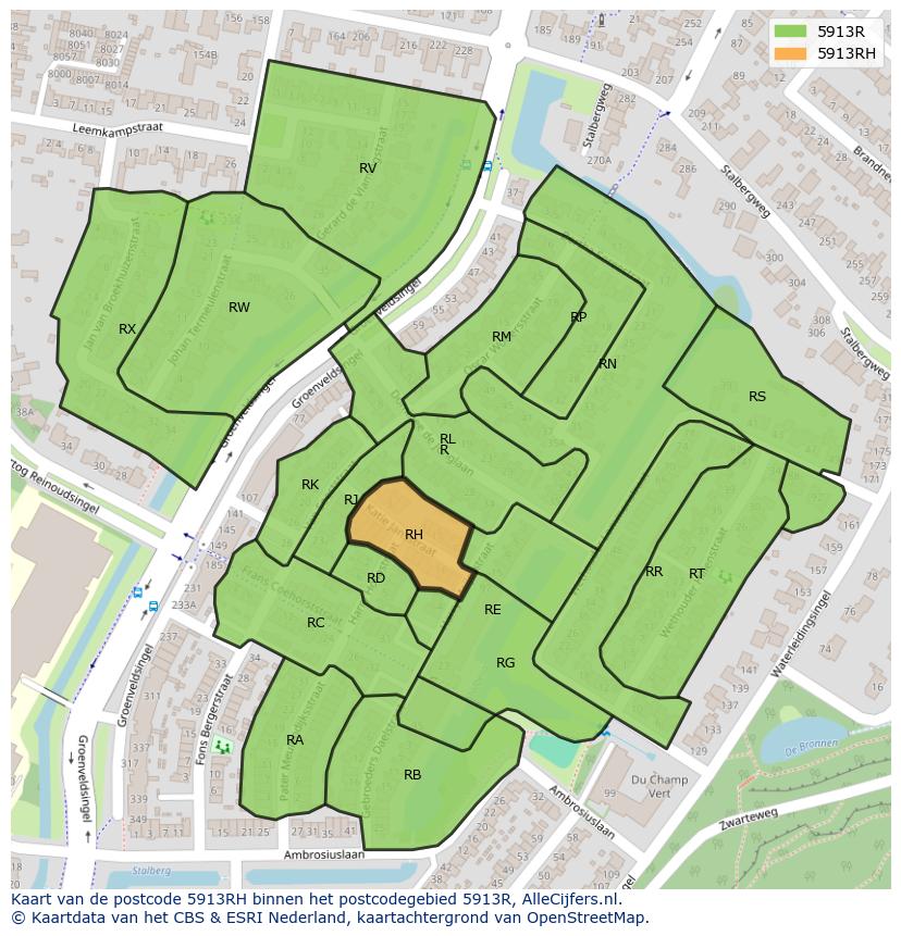 Afbeelding van het postcodegebied 5913 RH op de kaart.