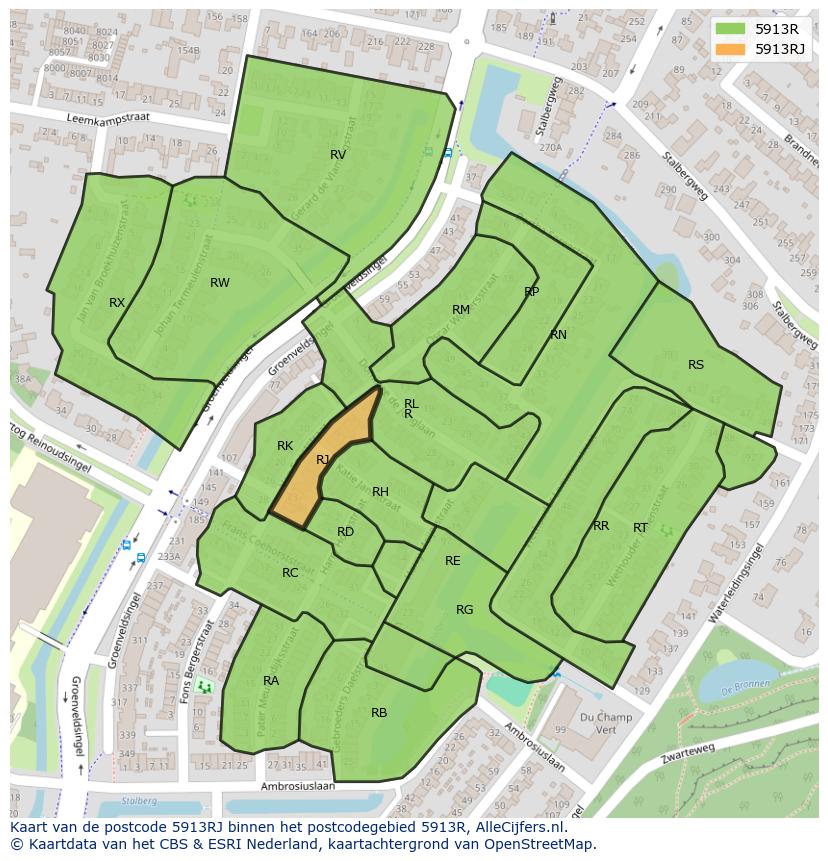 Afbeelding van het postcodegebied 5913 RJ op de kaart.