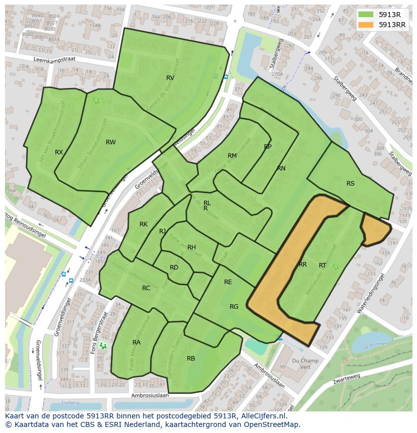 Afbeelding van het postcodegebied 5913 RR op de kaart.