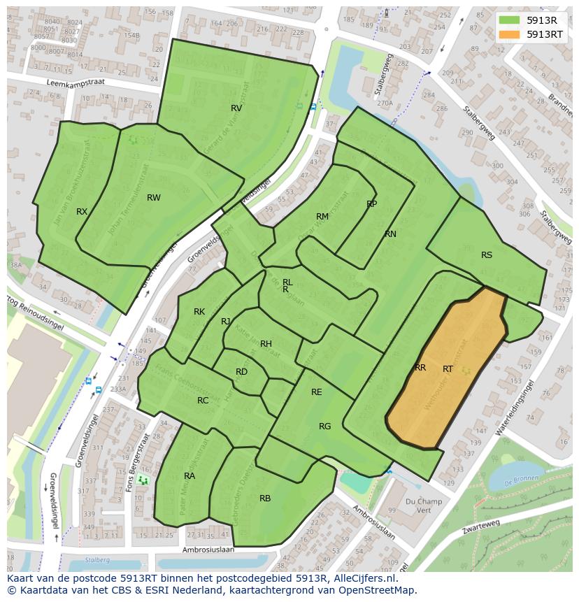 Afbeelding van het postcodegebied 5913 RT op de kaart.