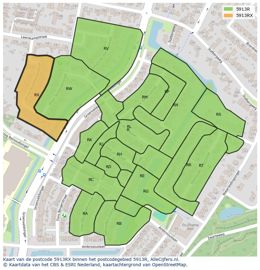 Afbeelding van het postcodegebied 5913 RX op de kaart.