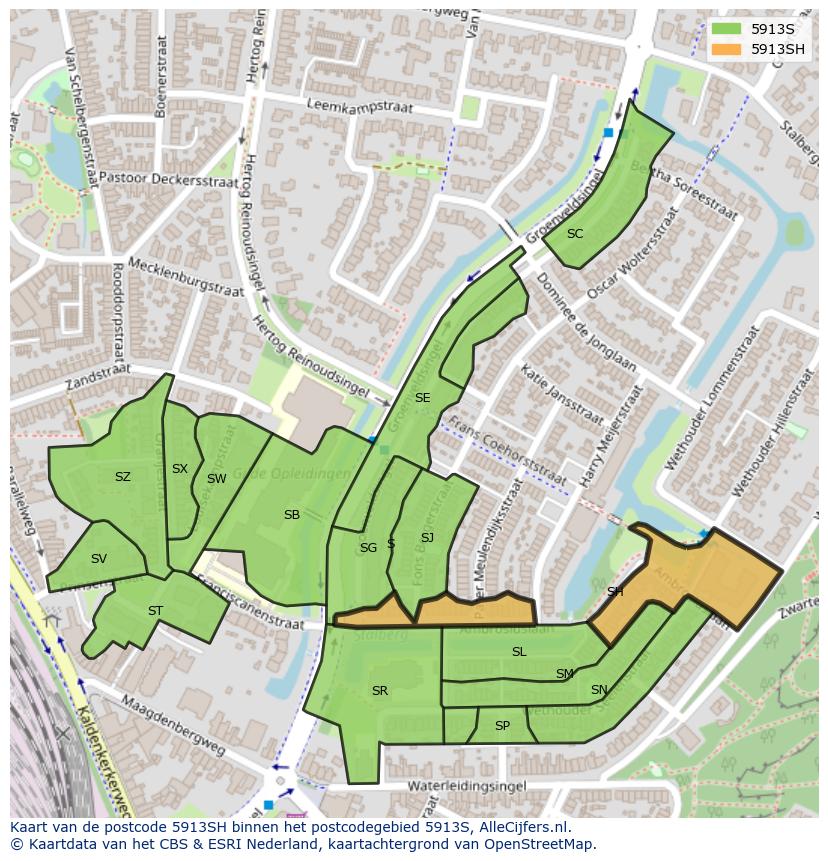 Afbeelding van het postcodegebied 5913 SH op de kaart.