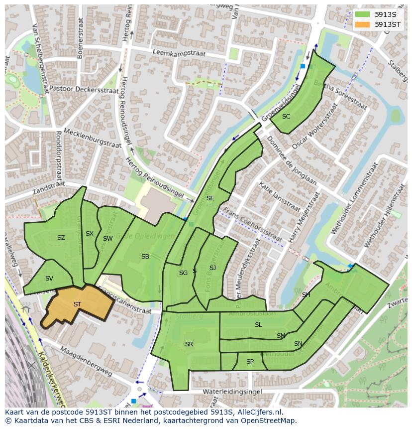 Afbeelding van het postcodegebied 5913 ST op de kaart.