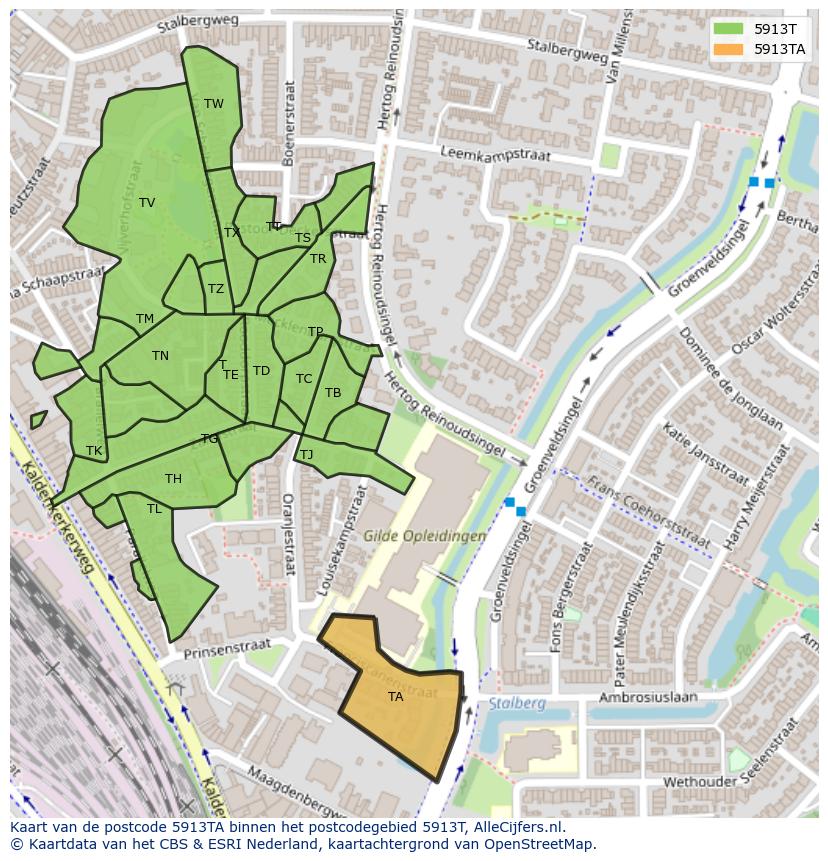 Afbeelding van het postcodegebied 5913 TA op de kaart.