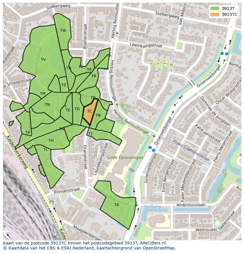 Afbeelding van het postcodegebied 5913 TC op de kaart.