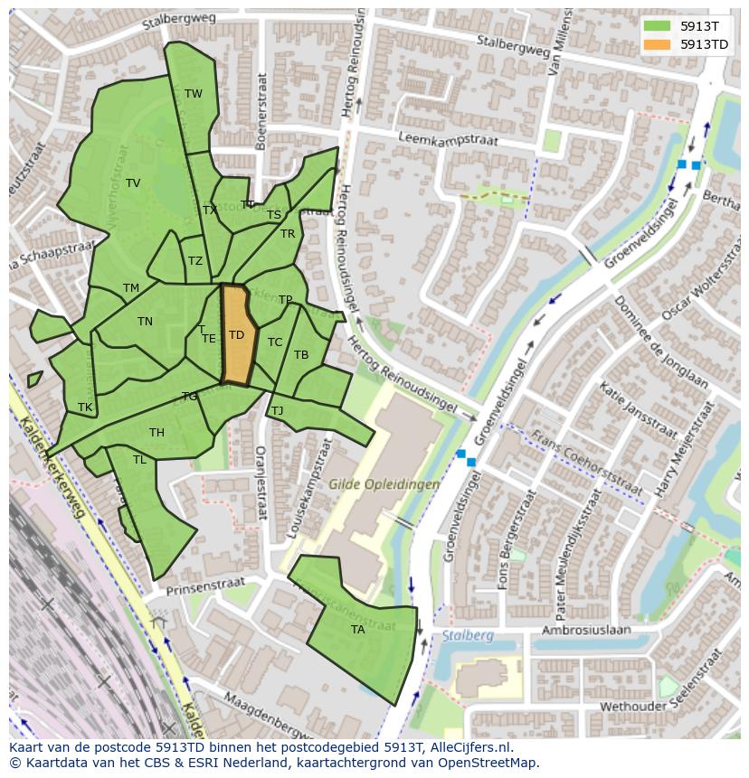 Afbeelding van het postcodegebied 5913 TD op de kaart.