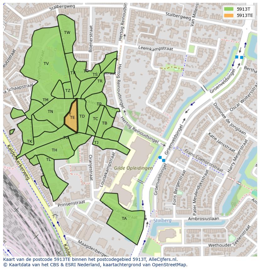 Afbeelding van het postcodegebied 5913 TE op de kaart.