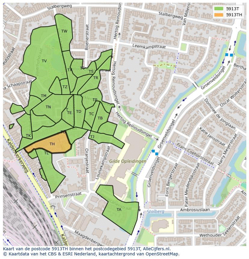 Afbeelding van het postcodegebied 5913 TH op de kaart.