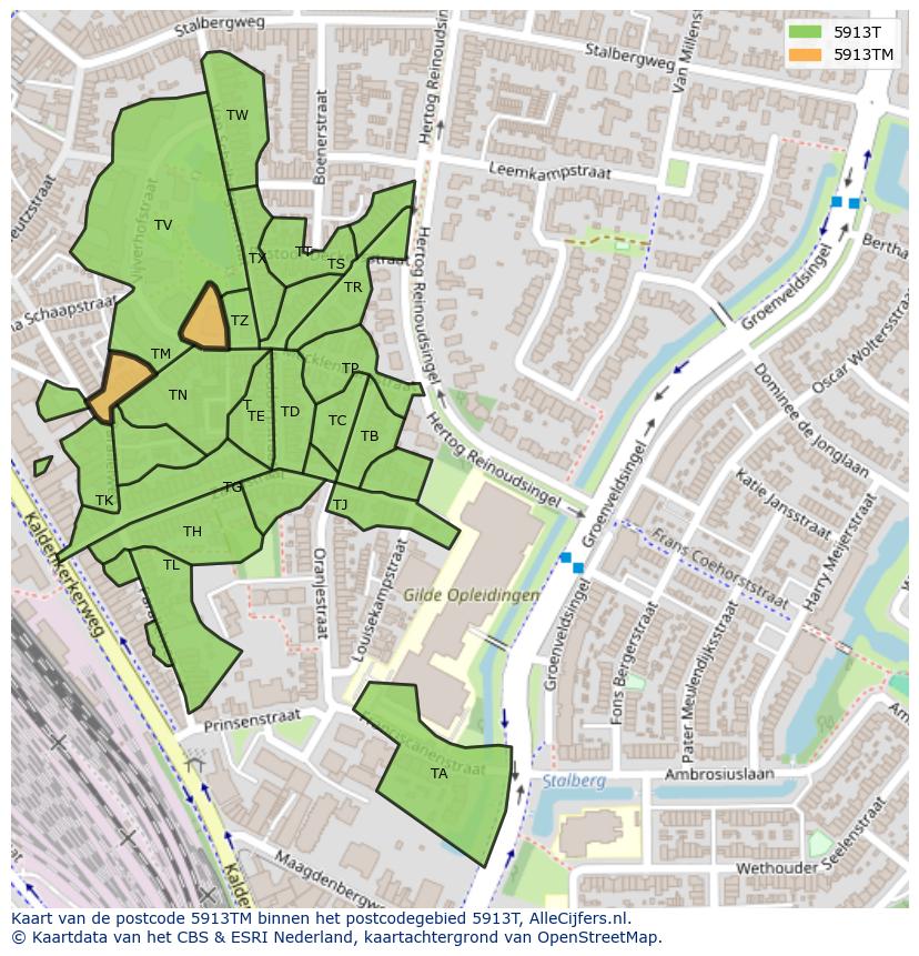Afbeelding van het postcodegebied 5913 TM op de kaart.