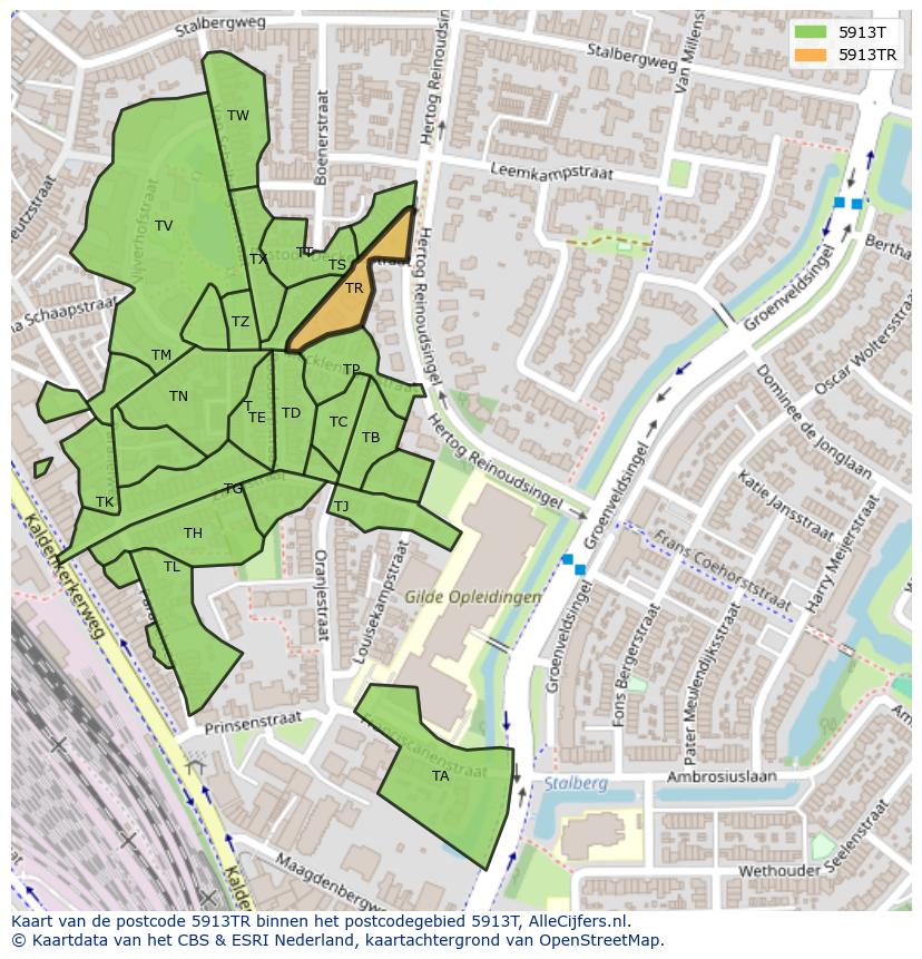 Afbeelding van het postcodegebied 5913 TR op de kaart.