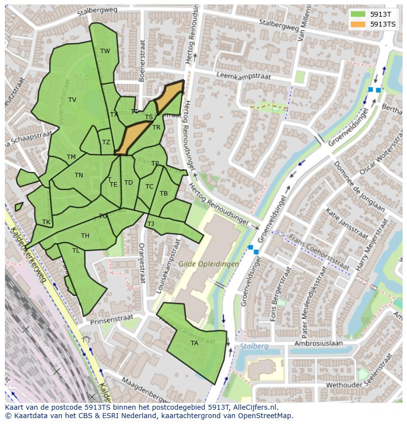 Afbeelding van het postcodegebied 5913 TS op de kaart.