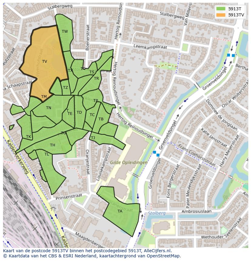 Afbeelding van het postcodegebied 5913 TV op de kaart.