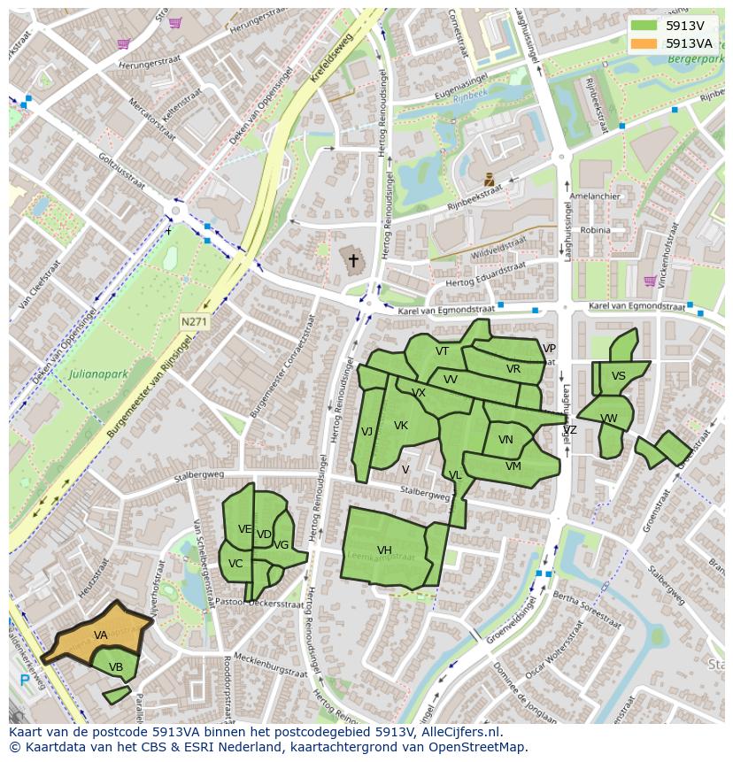 Afbeelding van het postcodegebied 5913 VA op de kaart.
