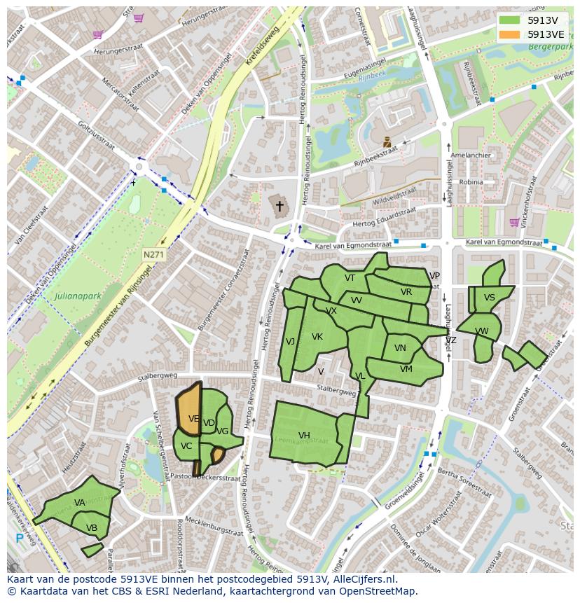 Afbeelding van het postcodegebied 5913 VE op de kaart.