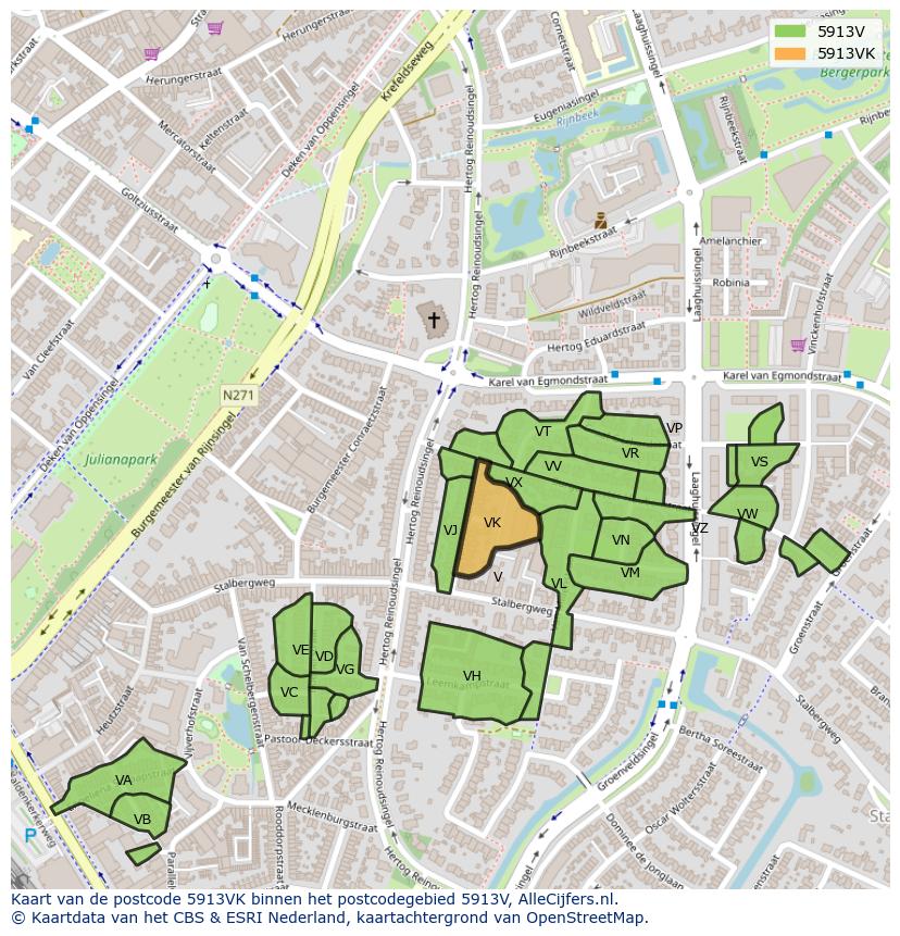 Afbeelding van het postcodegebied 5913 VK op de kaart.