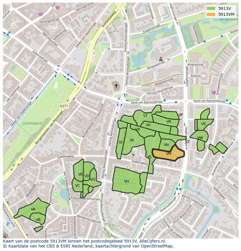 Afbeelding van het postcodegebied 5913 VM op de kaart.