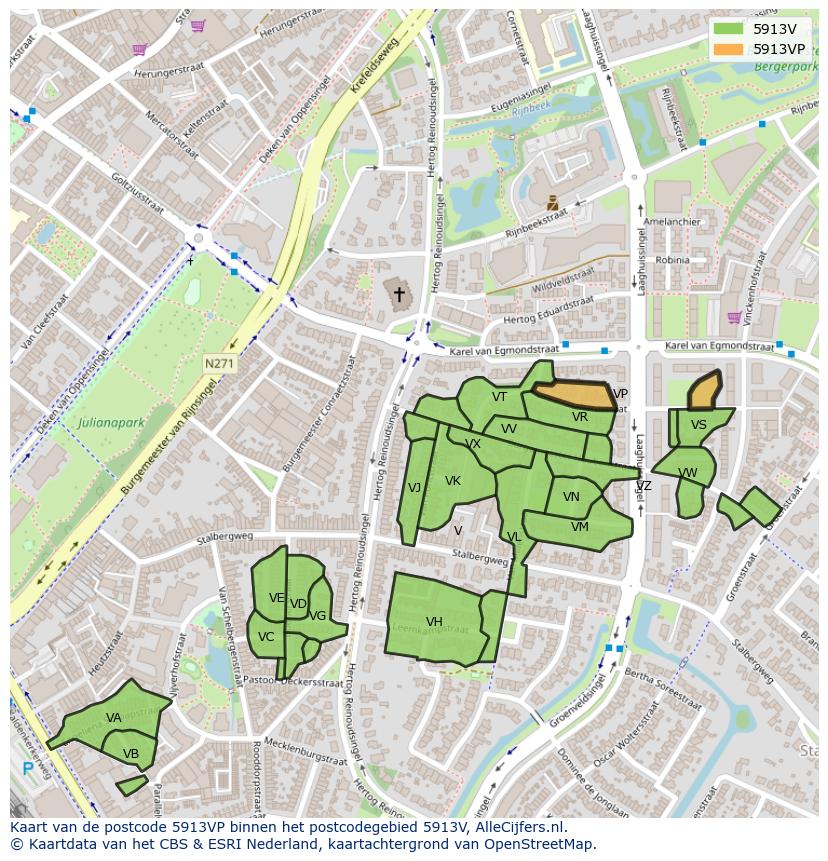 Afbeelding van het postcodegebied 5913 VP op de kaart.