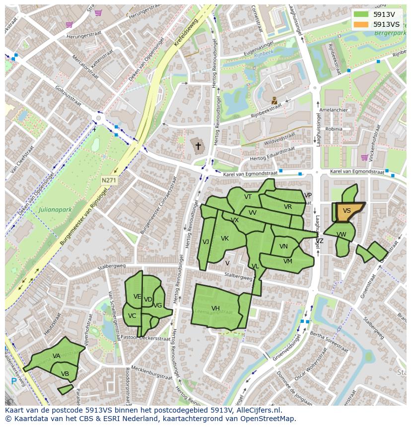 Afbeelding van het postcodegebied 5913 VS op de kaart.