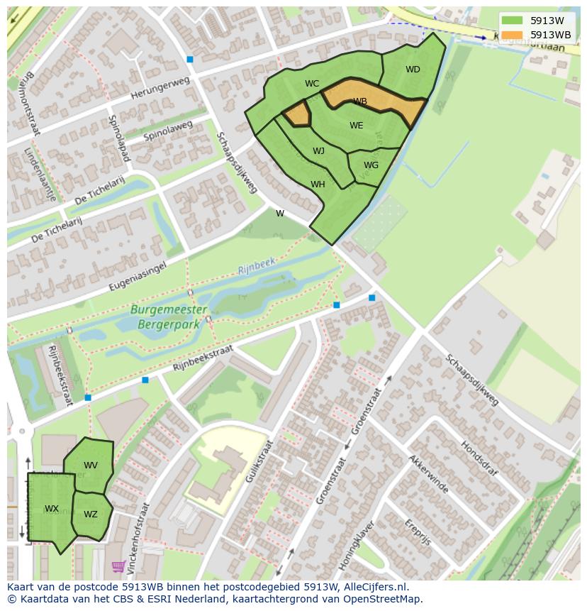 Afbeelding van het postcodegebied 5913 WB op de kaart.