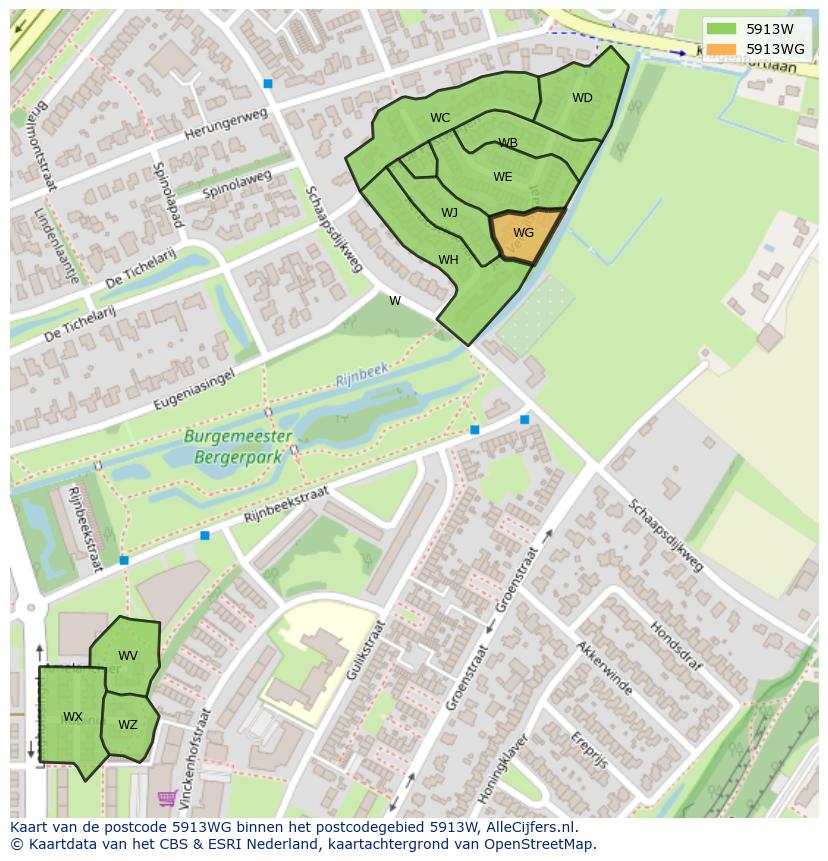 Afbeelding van het postcodegebied 5913 WG op de kaart.