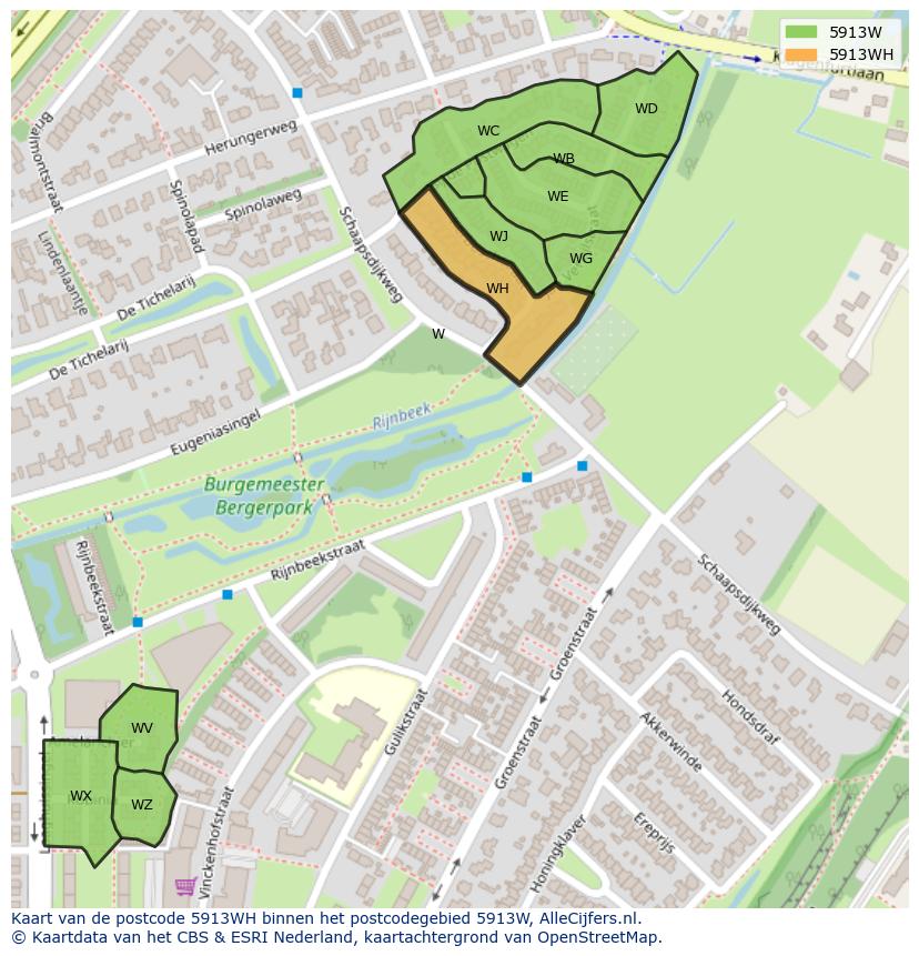 Afbeelding van het postcodegebied 5913 WH op de kaart.
