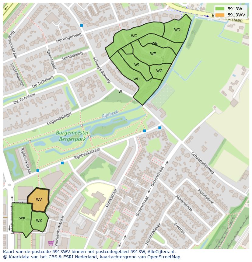 Afbeelding van het postcodegebied 5913 WV op de kaart.