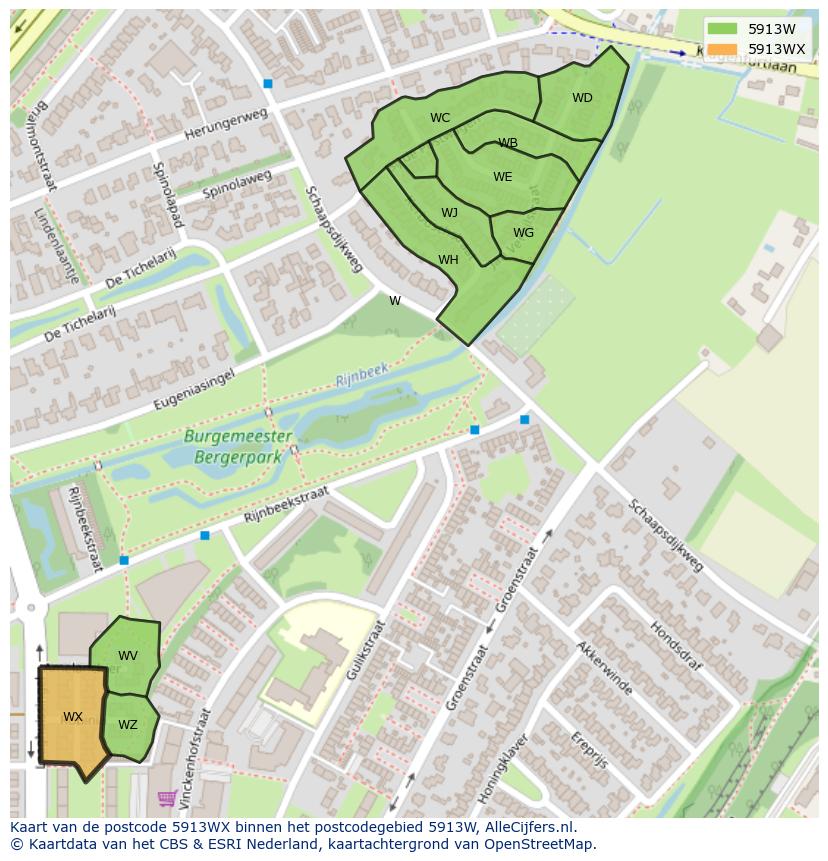Afbeelding van het postcodegebied 5913 WX op de kaart.