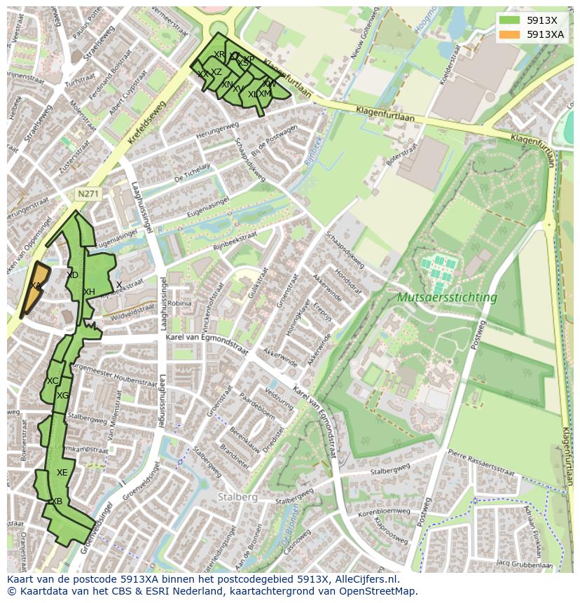 Afbeelding van het postcodegebied 5913 XA op de kaart.