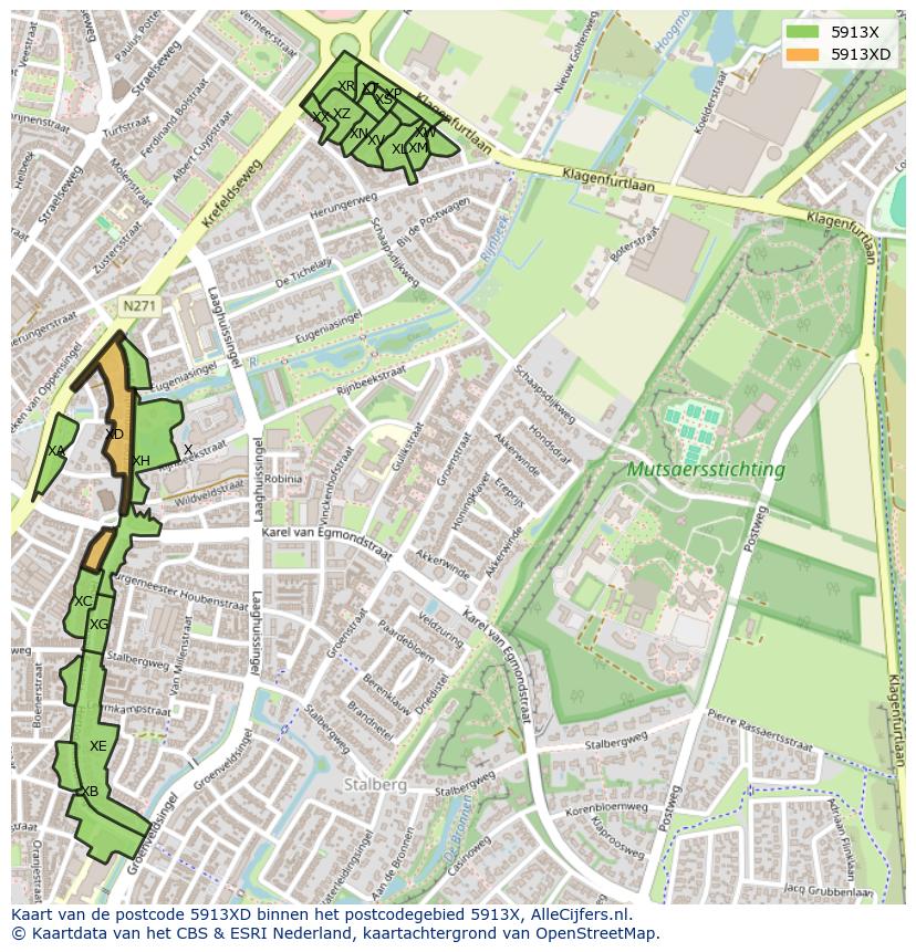 Afbeelding van het postcodegebied 5913 XD op de kaart.