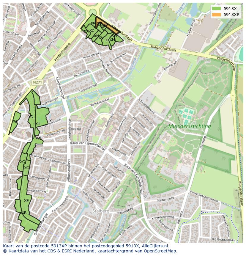 Afbeelding van het postcodegebied 5913 XP op de kaart.