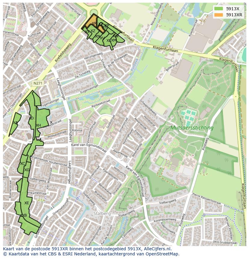 Afbeelding van het postcodegebied 5913 XR op de kaart.