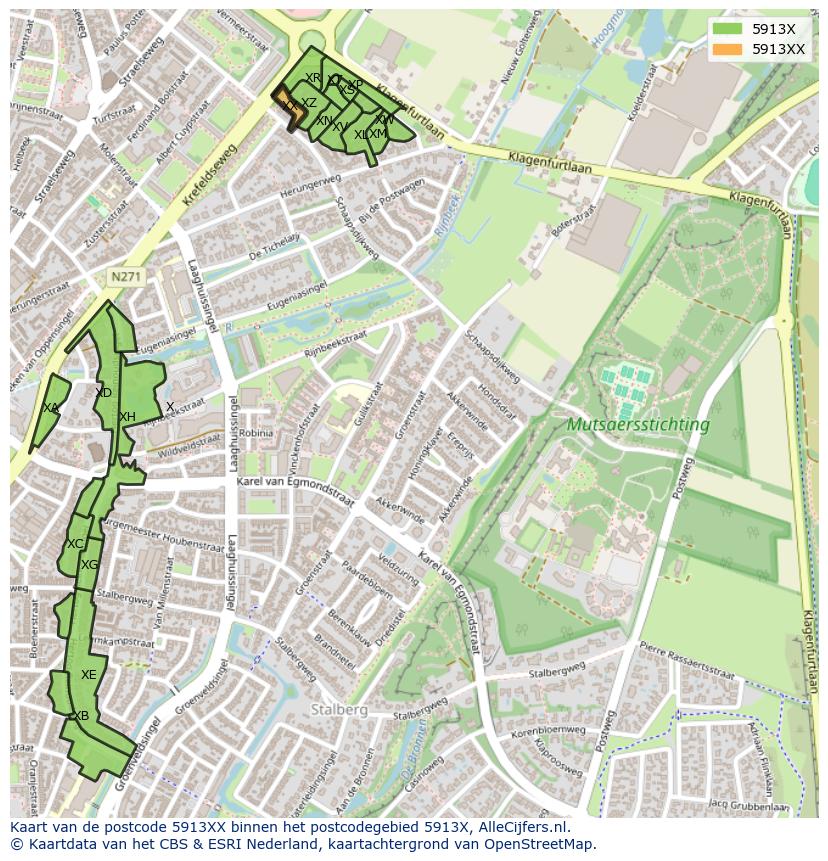 Afbeelding van het postcodegebied 5913 XX op de kaart.