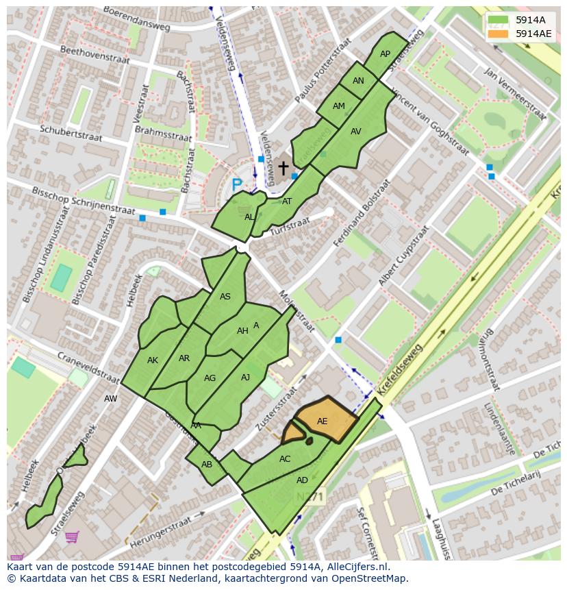 Afbeelding van het postcodegebied 5914 AE op de kaart.