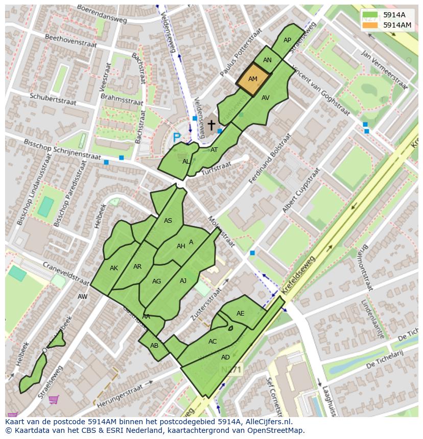 Afbeelding van het postcodegebied 5914 AM op de kaart.