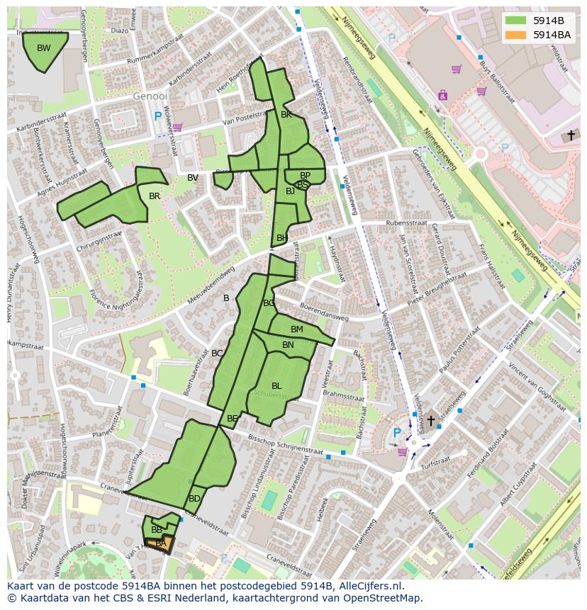 Afbeelding van het postcodegebied 5914 BA op de kaart.