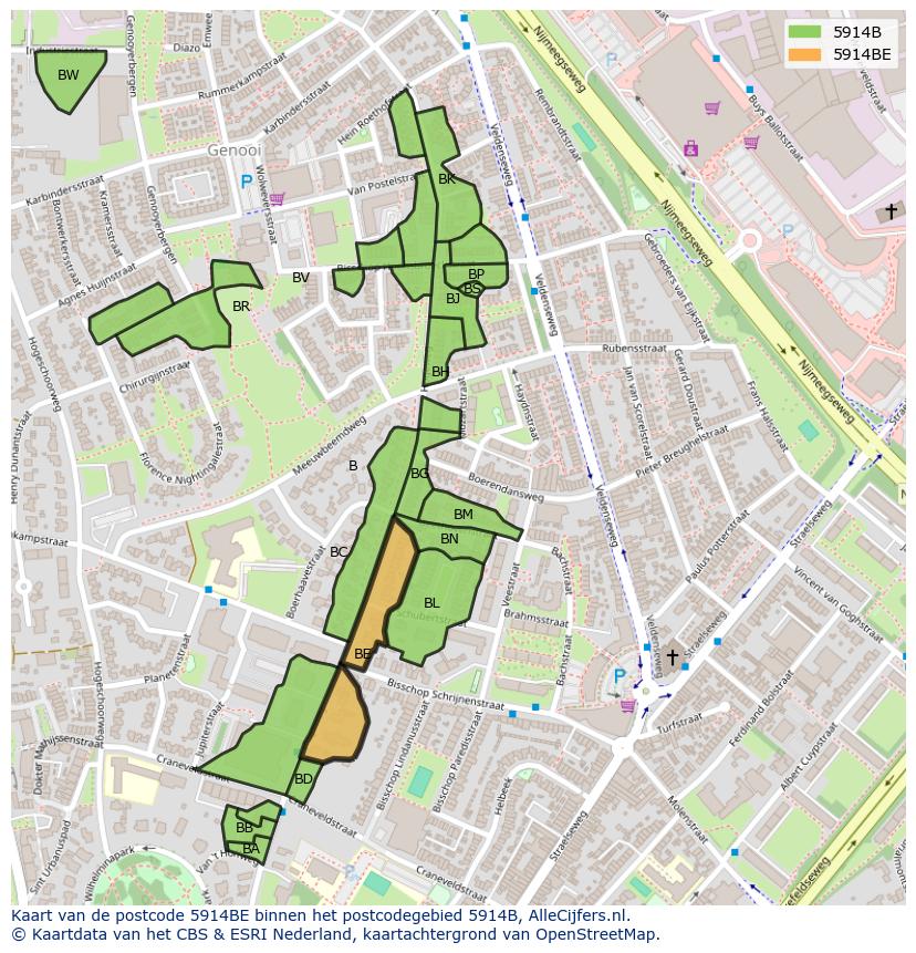 Afbeelding van het postcodegebied 5914 BE op de kaart.