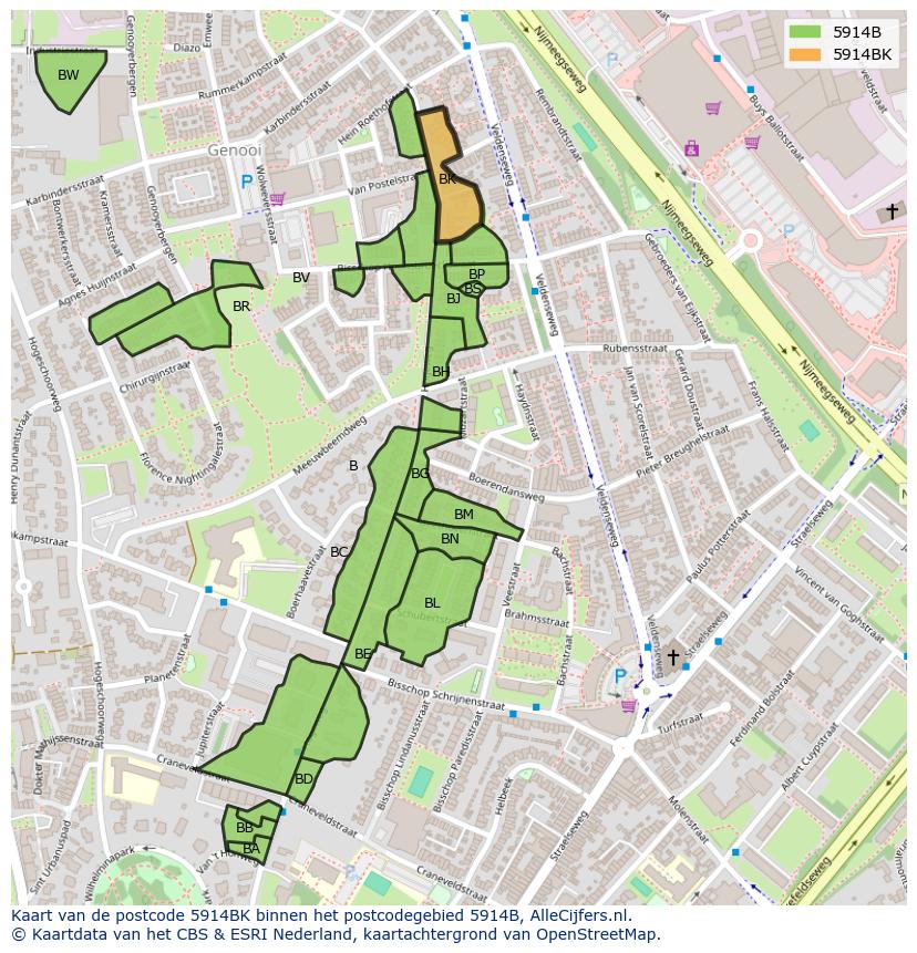 Afbeelding van het postcodegebied 5914 BK op de kaart.