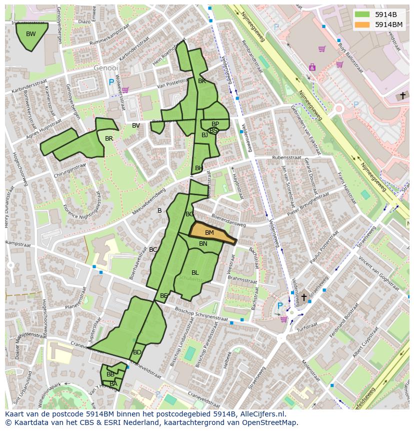 Afbeelding van het postcodegebied 5914 BM op de kaart.