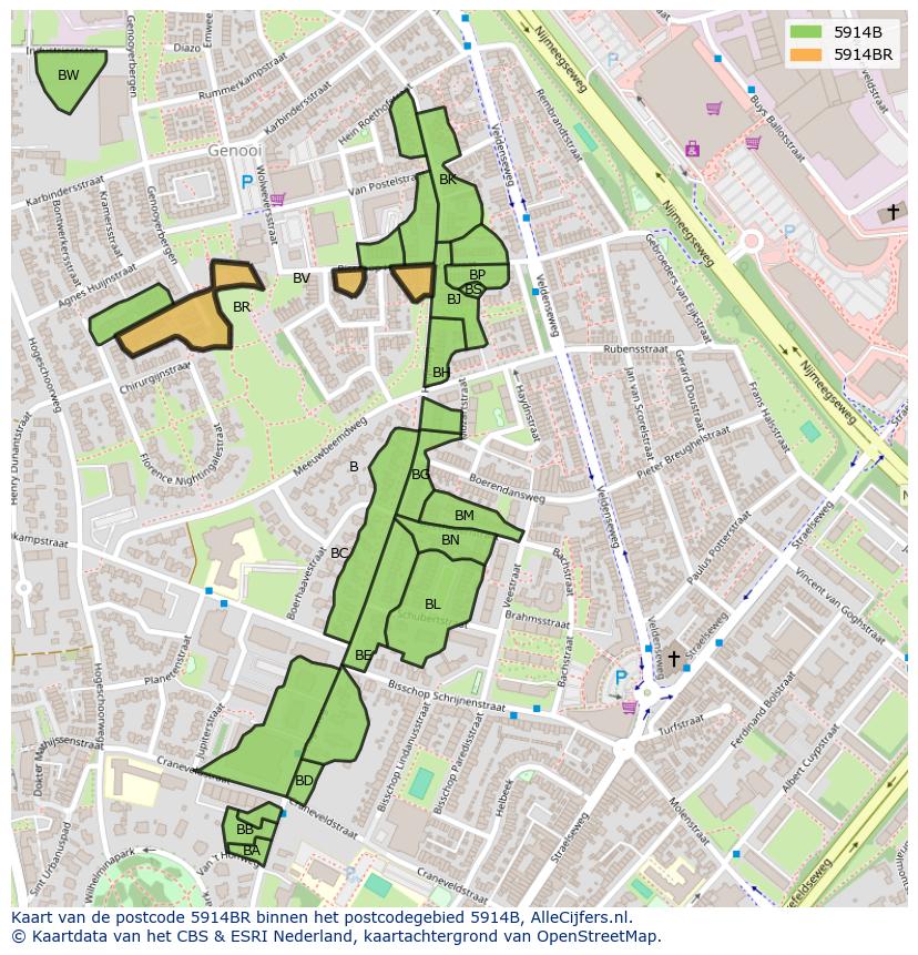 Afbeelding van het postcodegebied 5914 BR op de kaart.