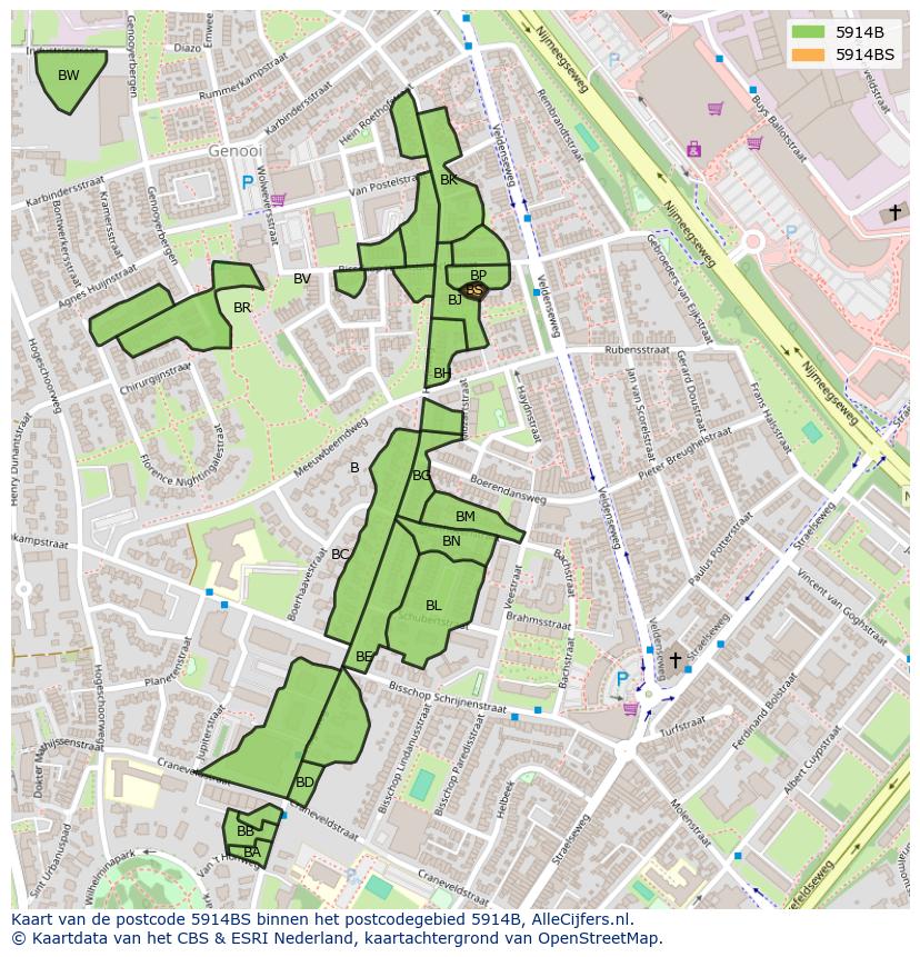 Afbeelding van het postcodegebied 5914 BS op de kaart.
