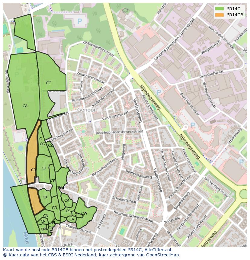 Afbeelding van het postcodegebied 5914 CB op de kaart.