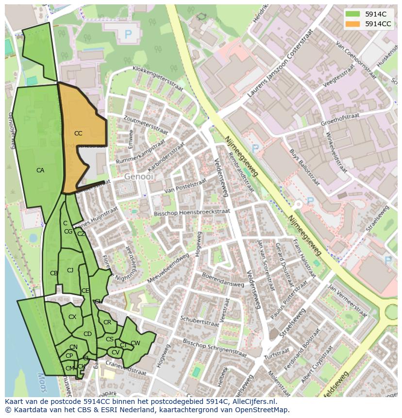Afbeelding van het postcodegebied 5914 CC op de kaart.