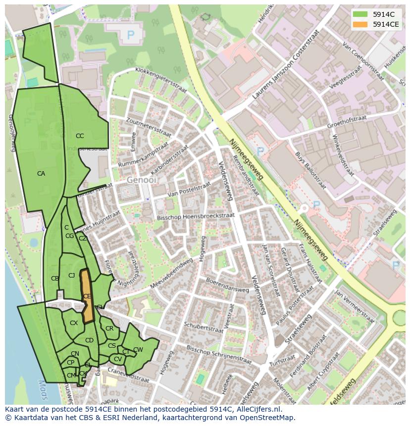 Afbeelding van het postcodegebied 5914 CE op de kaart.