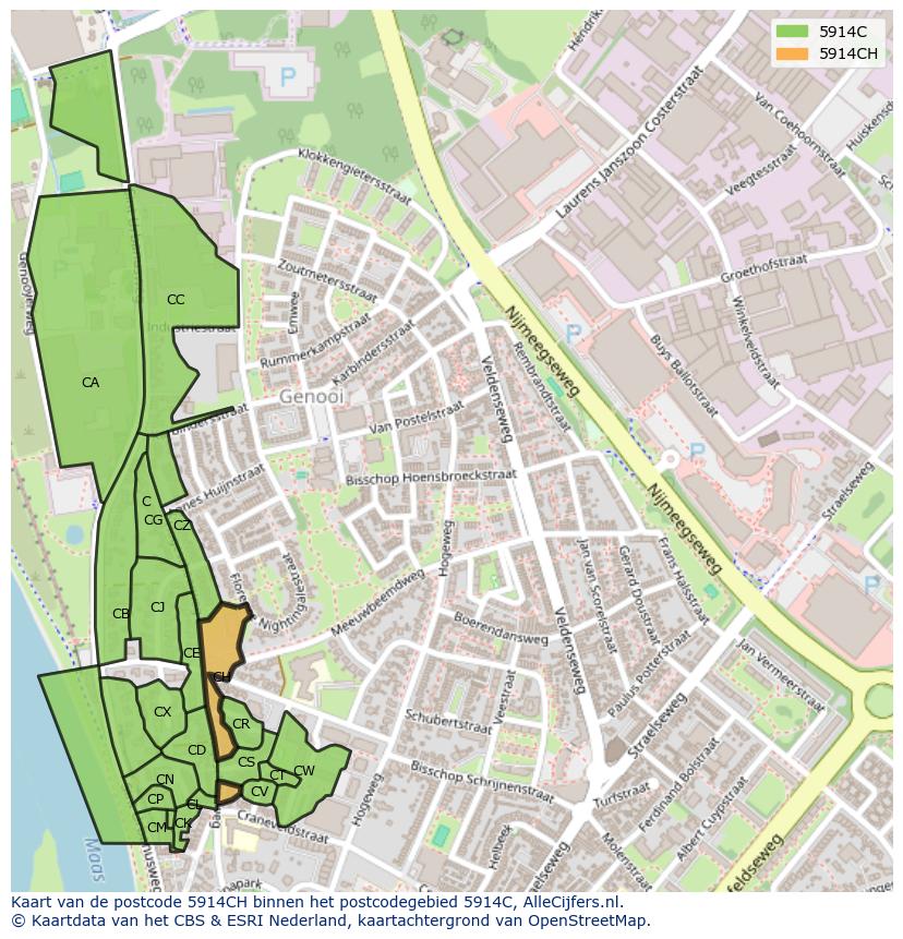 Afbeelding van het postcodegebied 5914 CH op de kaart.
