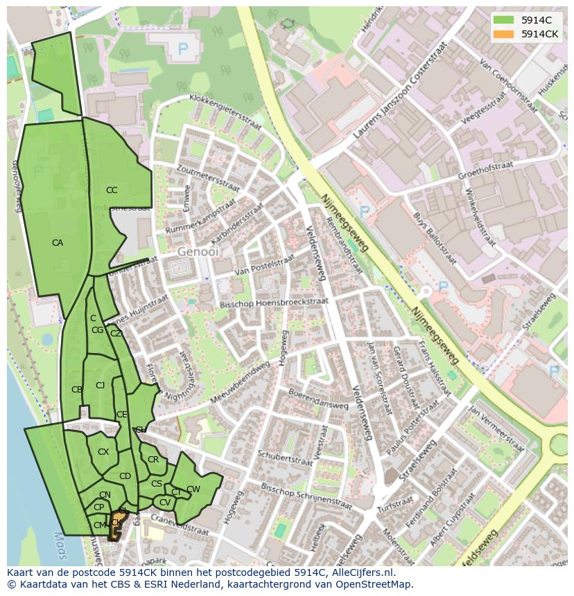 Afbeelding van het postcodegebied 5914 CK op de kaart.
