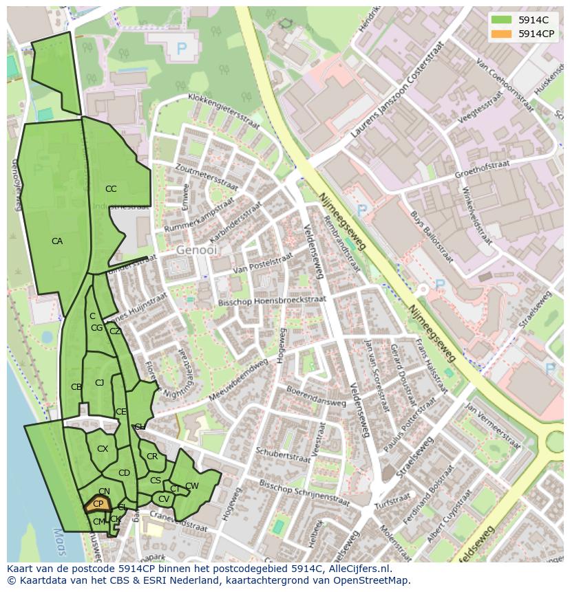 Afbeelding van het postcodegebied 5914 CP op de kaart.