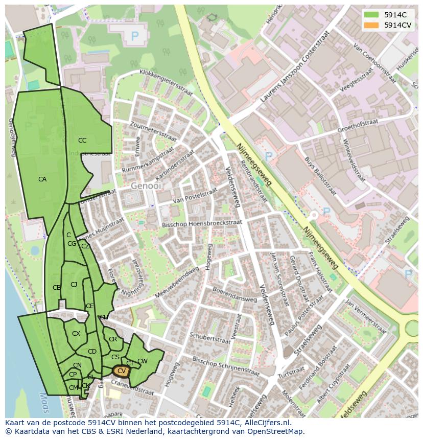 Afbeelding van het postcodegebied 5914 CV op de kaart.