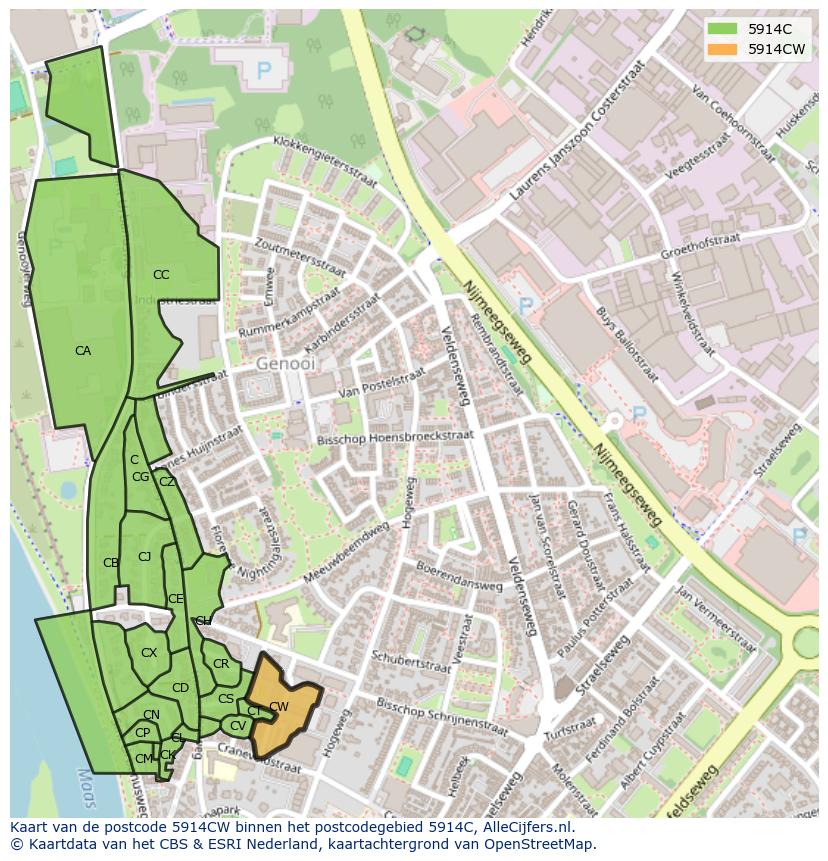 Afbeelding van het postcodegebied 5914 CW op de kaart.